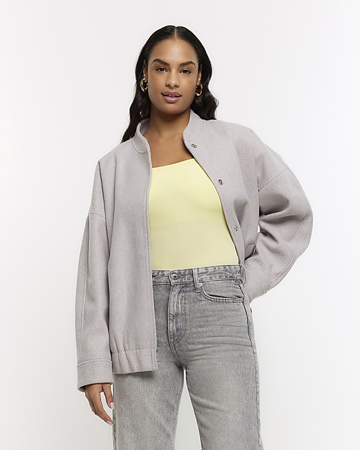 Grey button up bomber jacket