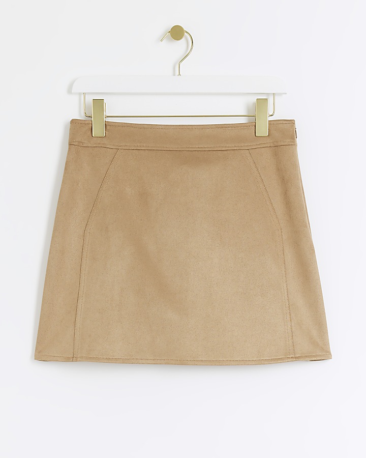 Beige suedette elasticated mini skirt