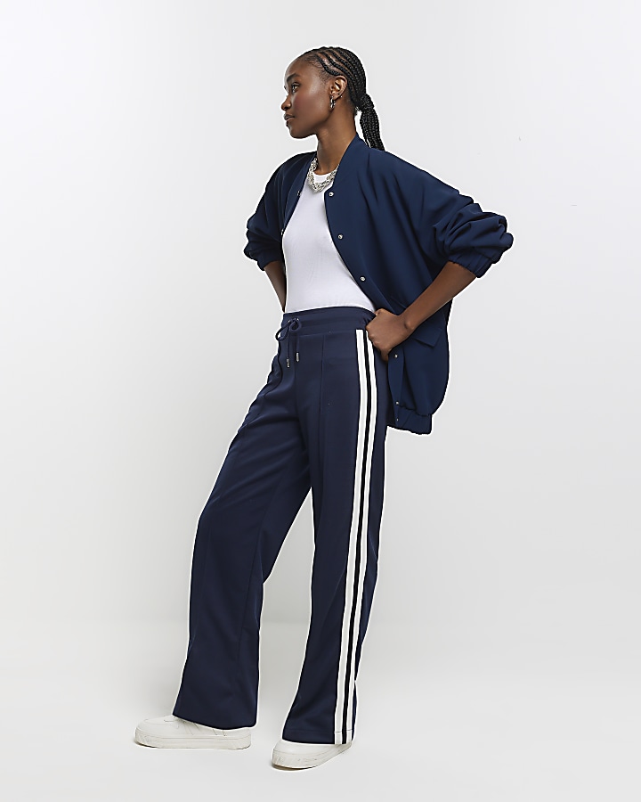 Women's - Side Stripe Wide Leg Joggers in True Indigo Blue Marl