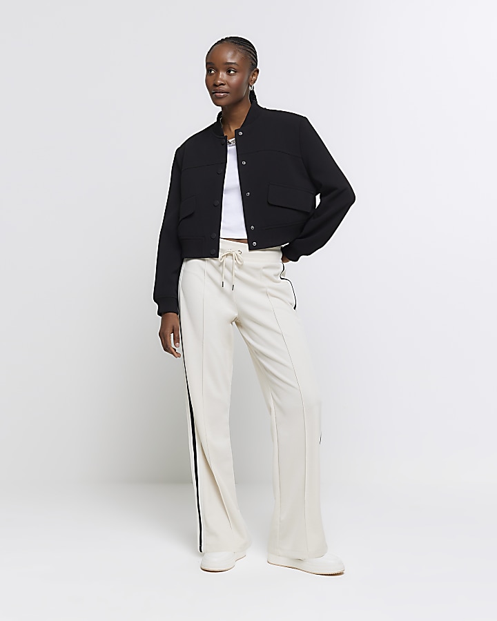 Cream side stripe wide leg joggers River Island