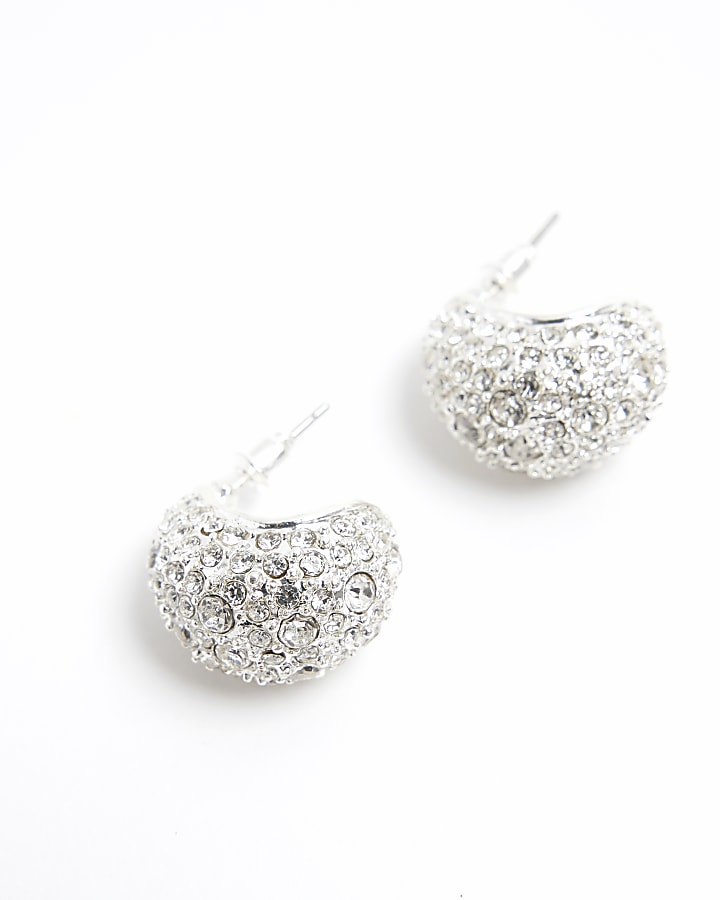 Silver Diamante Chunky Hoop Earrings
