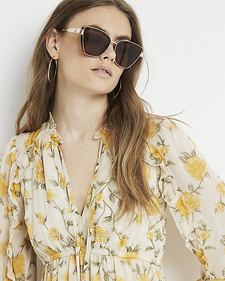 Yellow floral tiered swing maxi dress | River Island