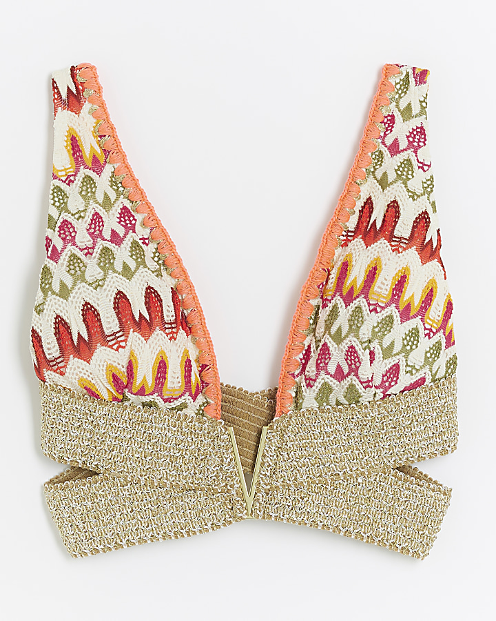 White crochet elastic bikini top River Island