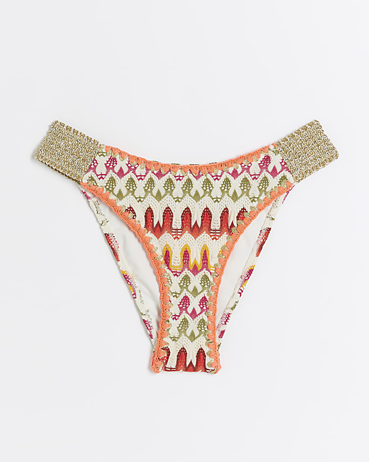 White crochet elastic bikini bottoms