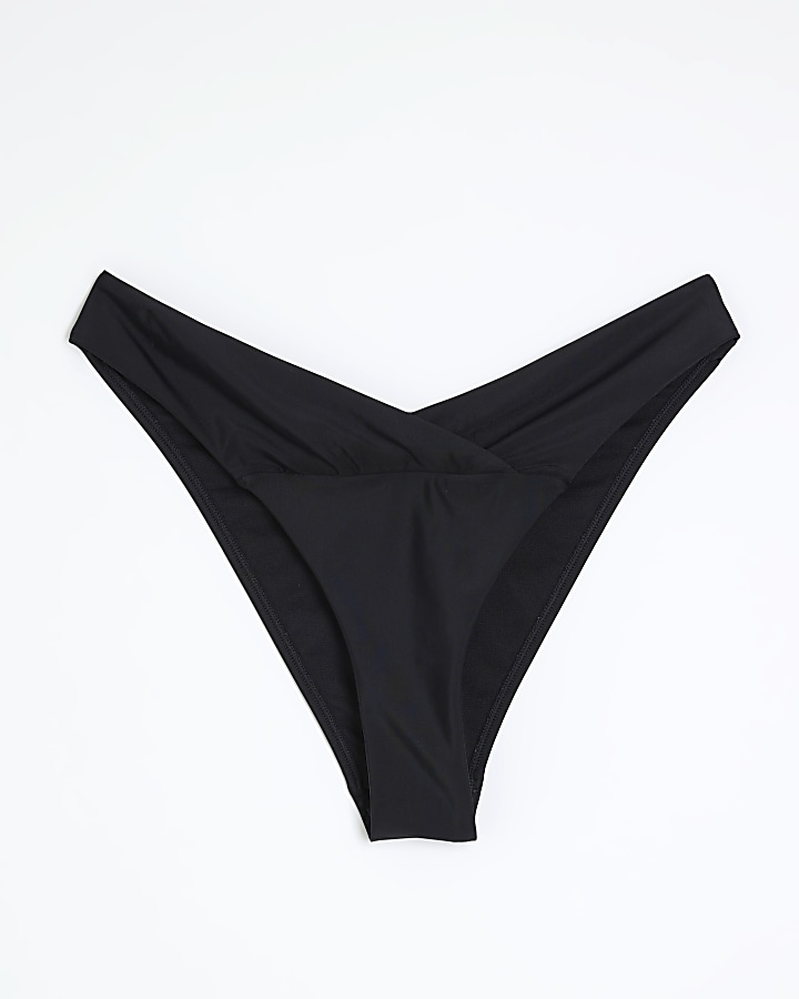 Black low waist v front bikini bottoms