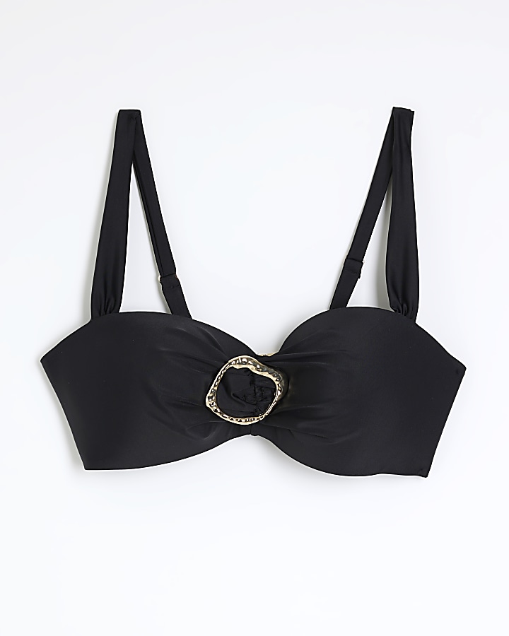 Black structured buckle bikini top