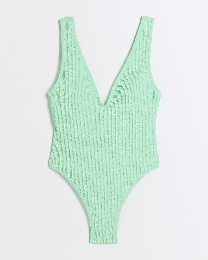 Green textured plunge swimsuit