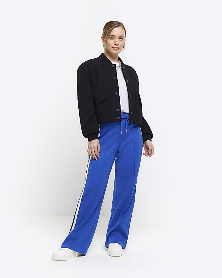 Petite blue side stripe wide leg joggers