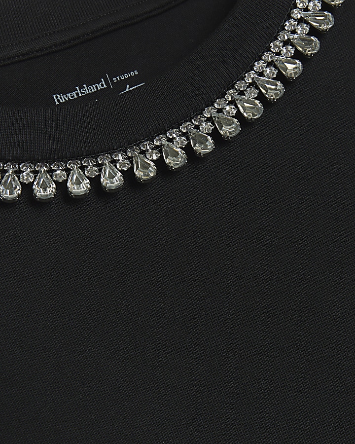 Black diamante embellishment t-shirt
