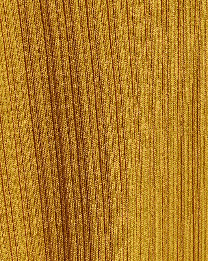 Yellow knit button bodycon midi dress