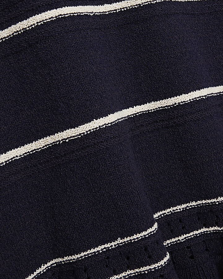 Navy knit stripe peplum skater mini dress