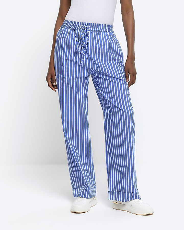 Stripe Relaxed Straight Leg Poplin Pant