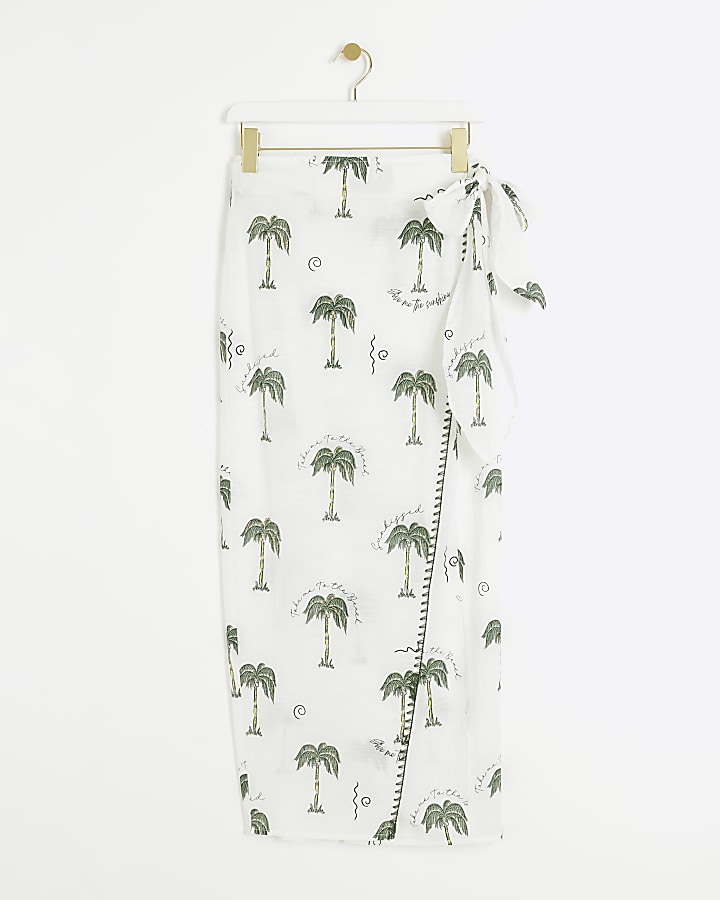 White palm tree wrap sarong skirt