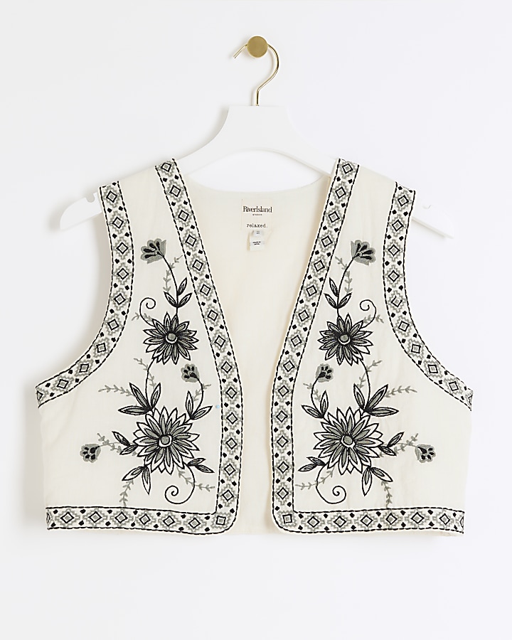 Petite Cream Embroidered Floral Waistcoat