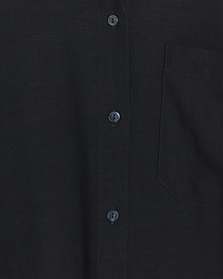 Black linen blend long sleeve shirt