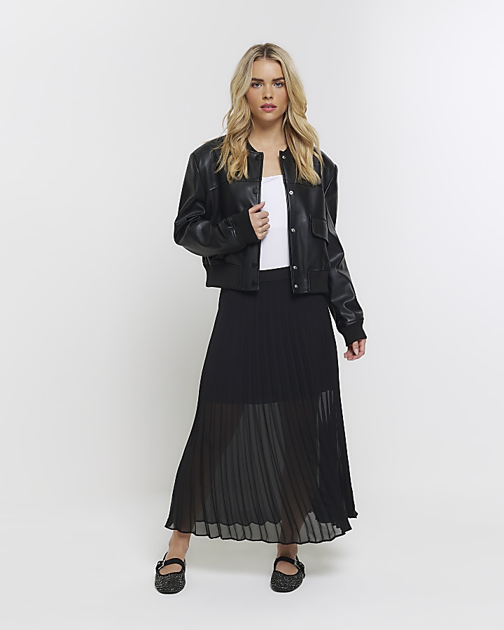 Black pleated clearance midi skirt petite