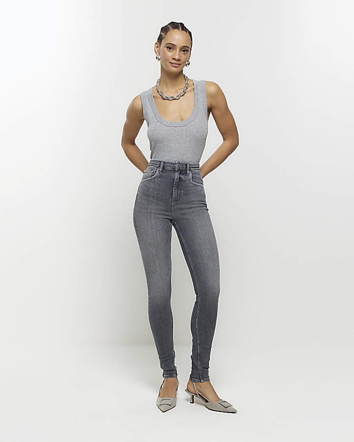 Petite High Rise Sculpt Jeggings in Light Grey Wash