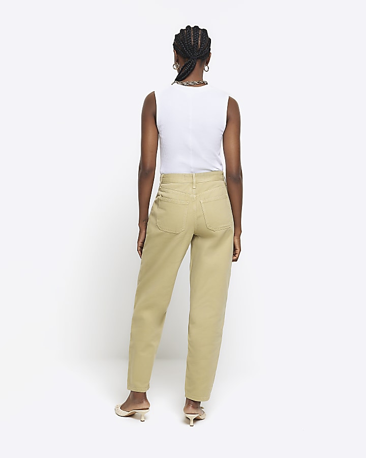 Khaki high waisted tapered jeans