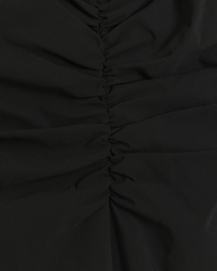 Black ruched split bodycon midi dress | River Island