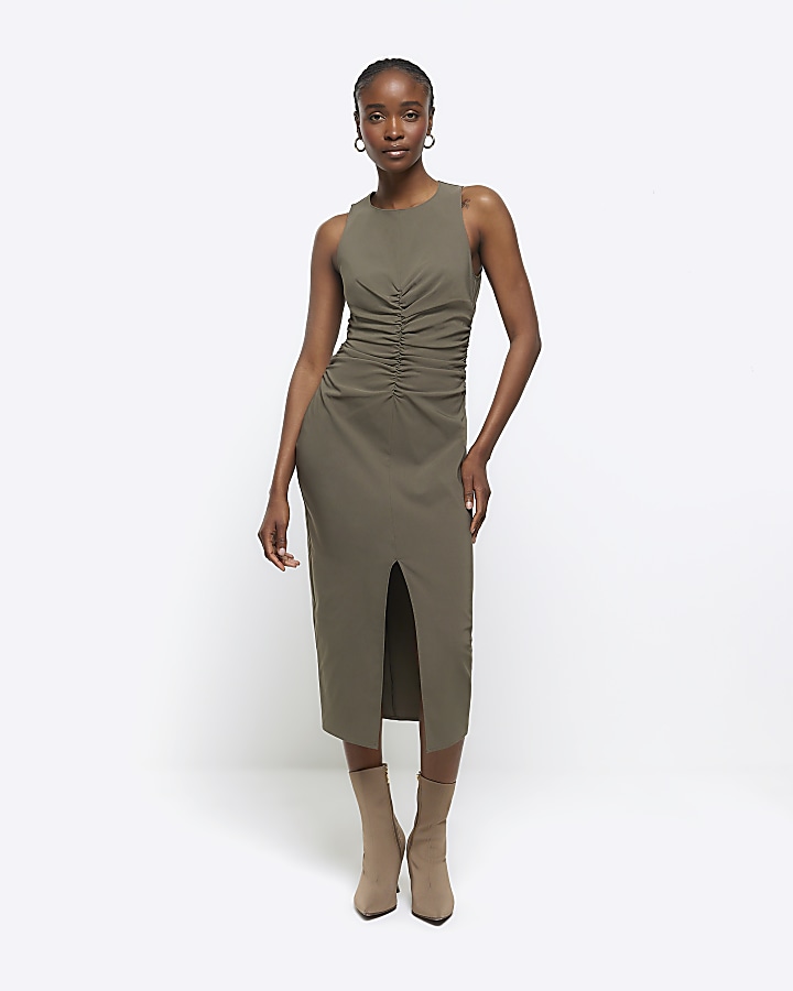 Ruched slit outlet dress