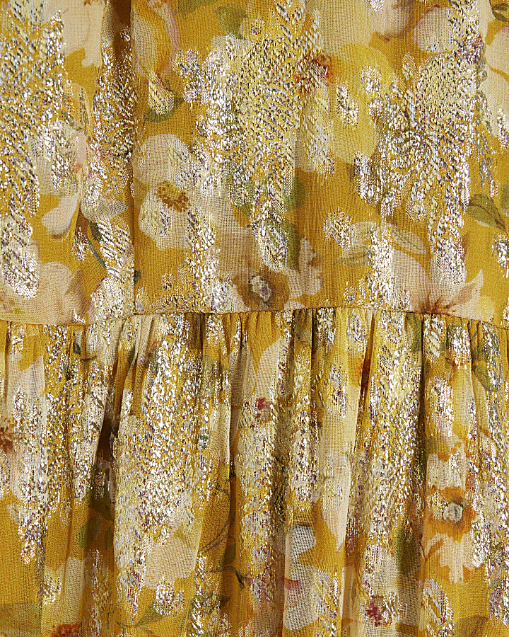 Yellow floral glitter slip maxi dress