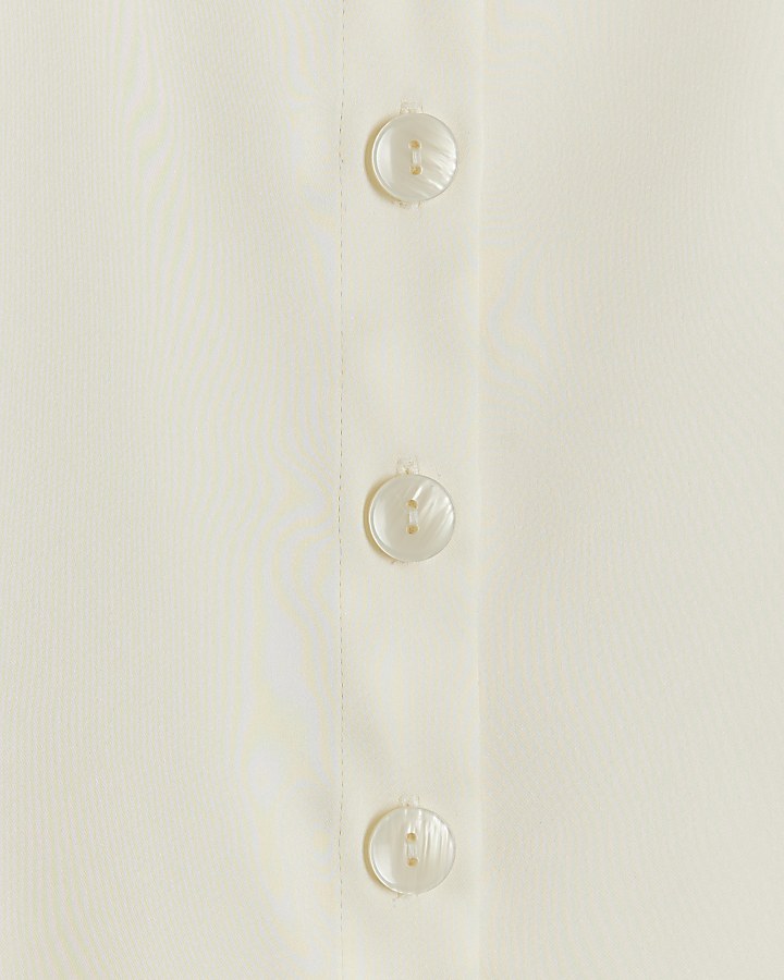Cream satin crop long sleeve shirt
