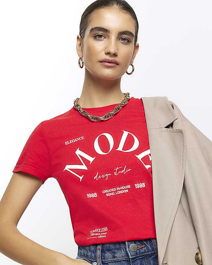 Red graphic tshirt River Island