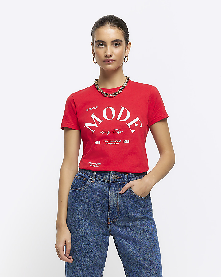 Red graphic tshirt River Island