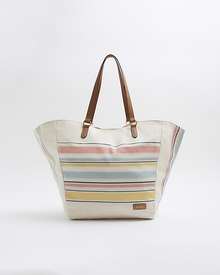 Yellow canvas stripe tote bag