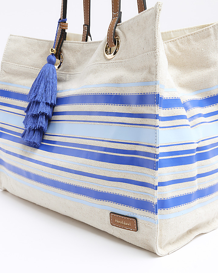 Blue canvas stripe shopper bag