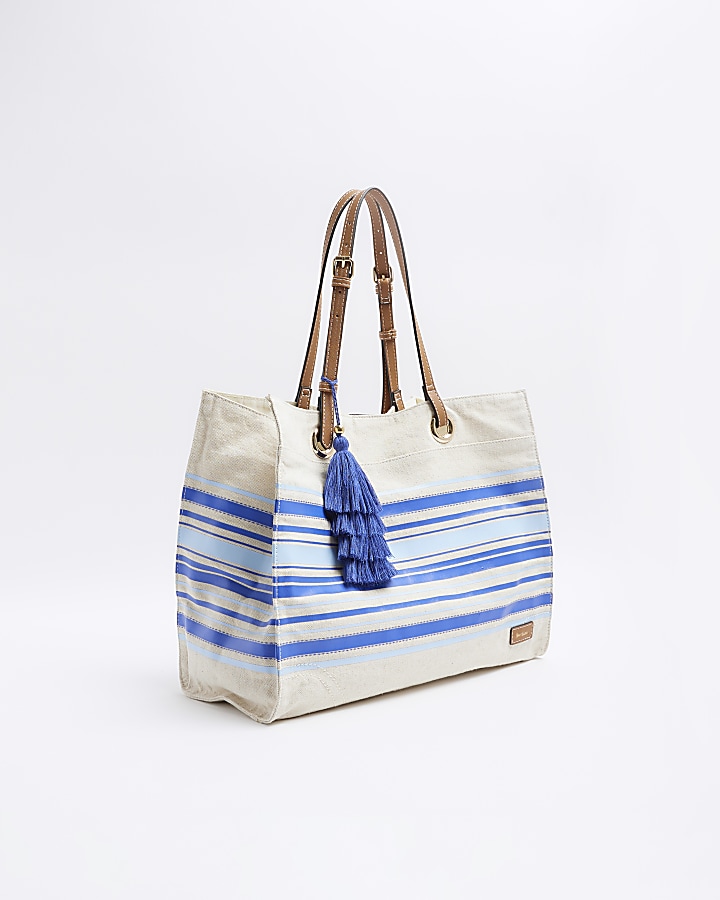 Blue canvas stripe shopper bag