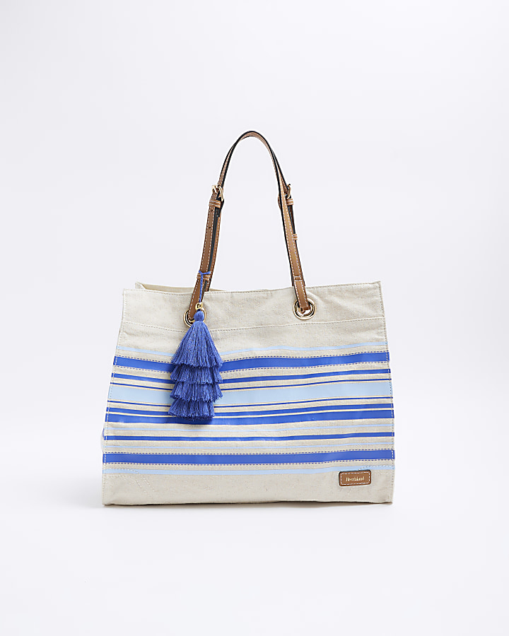 Blue canvas stripe shopper bag