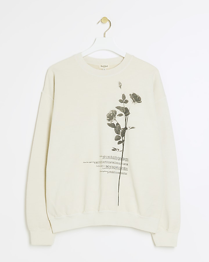 Beige floral graphic sweatshirt