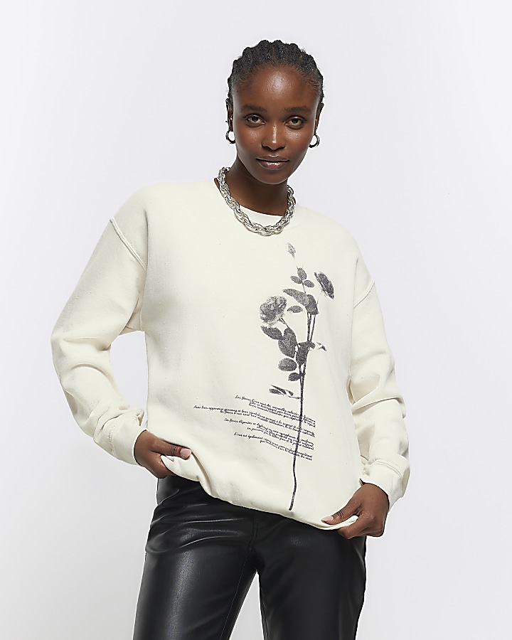 Ecru floral graphic sweatshirt