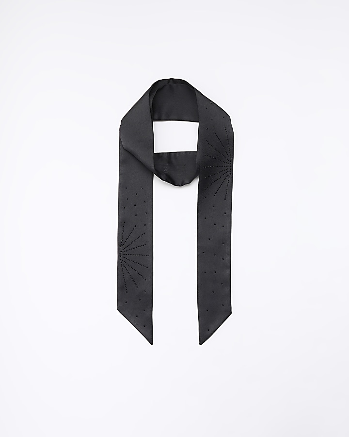 Black satin diamante scarf