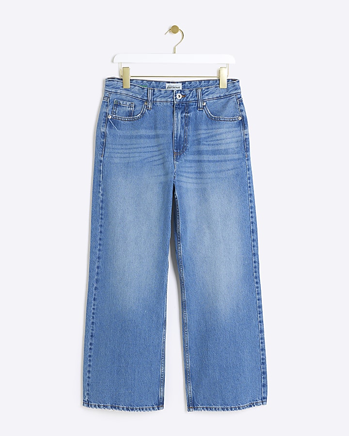 Petite blue relaxed straight jeans