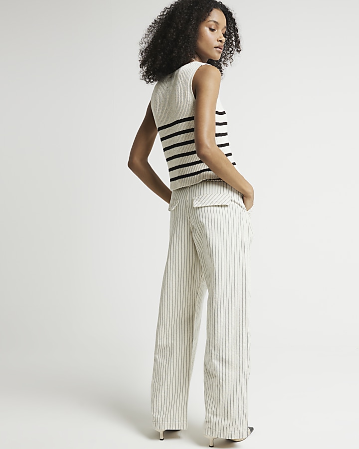 White high waisted stripe loose jeans