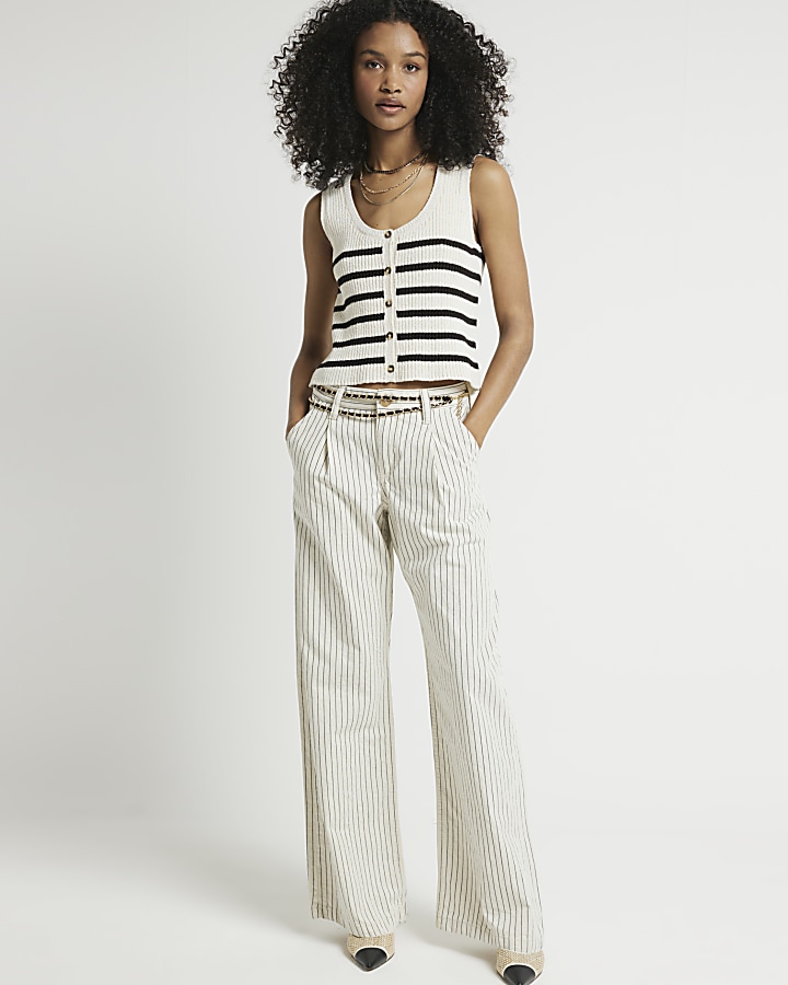 White high waisted stripe loose jeans