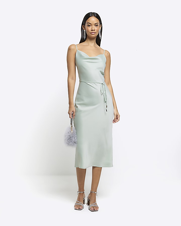 Green slip dress store midi