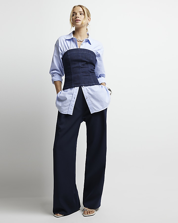 High rise best sale navy blue pants