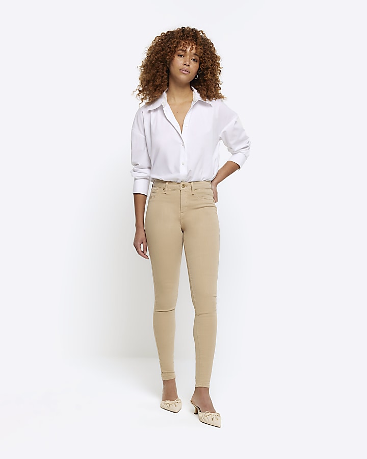 Buy Khaki Mid Rise Jeggings 8, Jeans