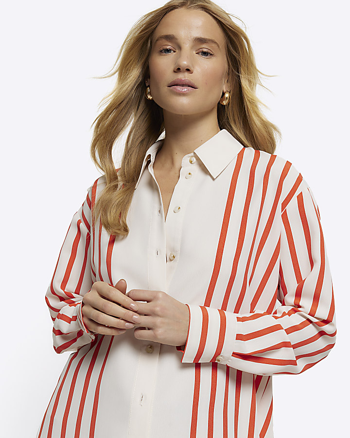 Red stripe oversized long sleeve shirt