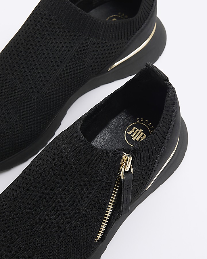 Black knit zip trainers River Island