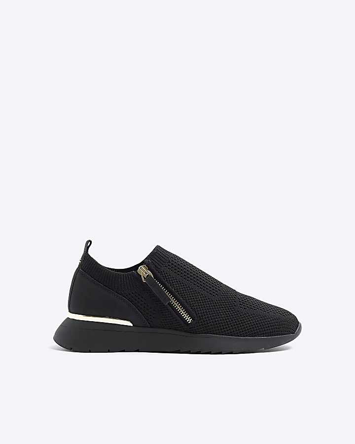 Black knit zip trainers