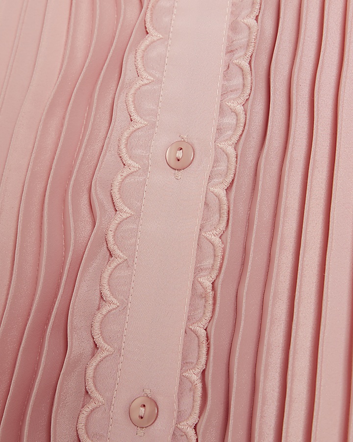 Pink plisse sleeveless mini shirt dress