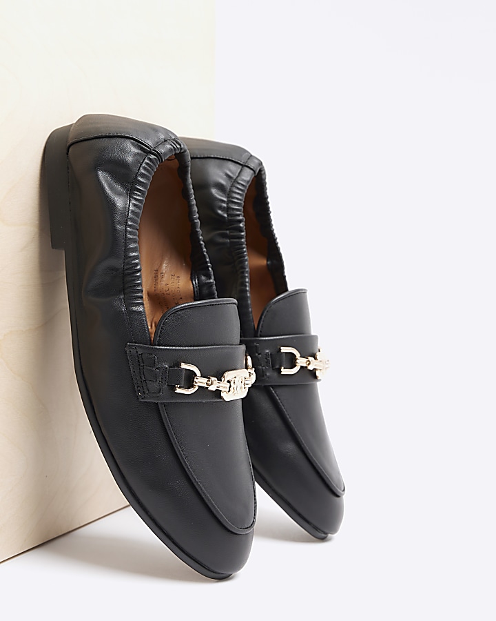 Black elasticated loafers River Island