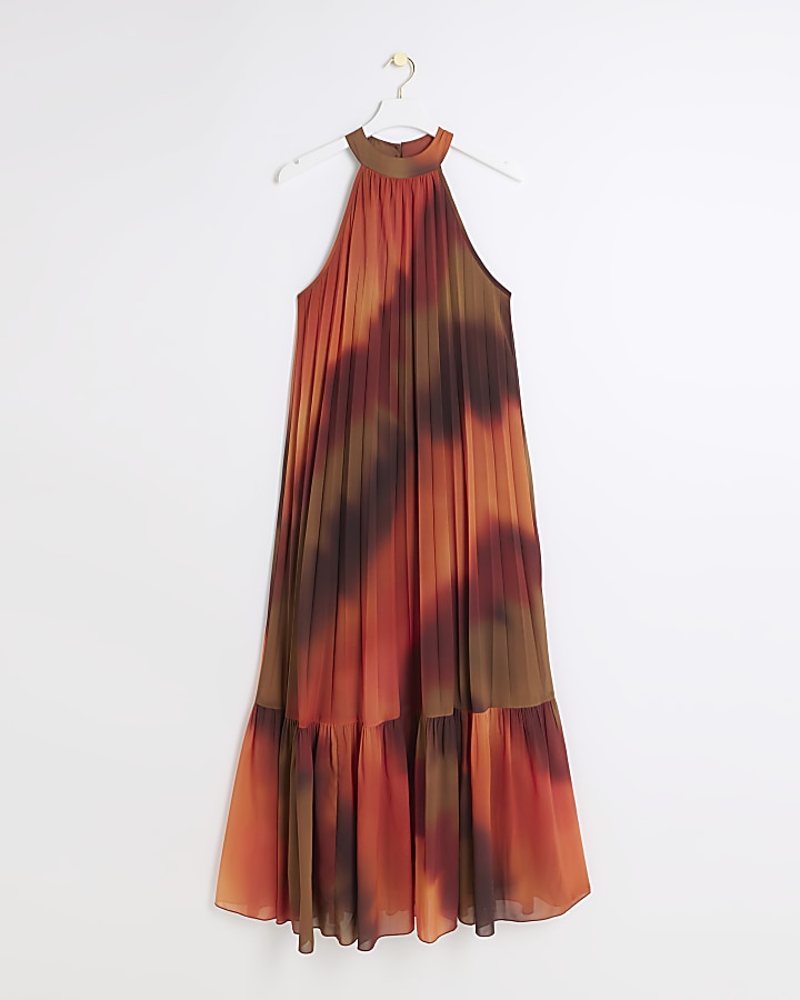 Rust pleated ombre maxi dress