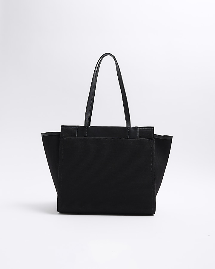 Black canvas embossed RI shopper bag River Island