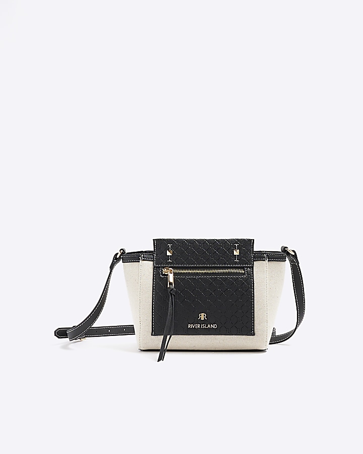 Black canvas embossed RI cross body bag