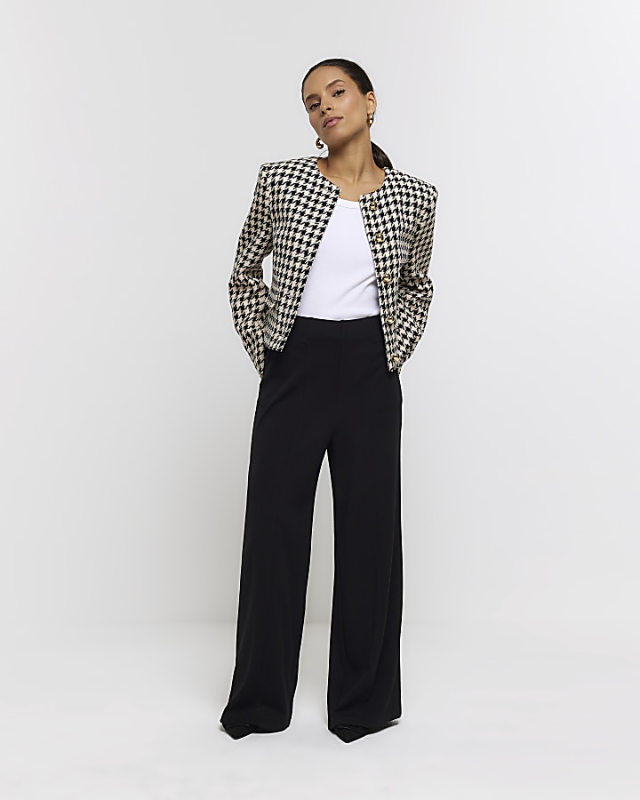 Wide-Leg High-Rise Houndstooth Pants - Petite, Petite